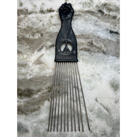 Vintage 9" Afro Hair Styling Pic Black Power Handle Peace Sign 1960-70’s - Picture 2 of 7